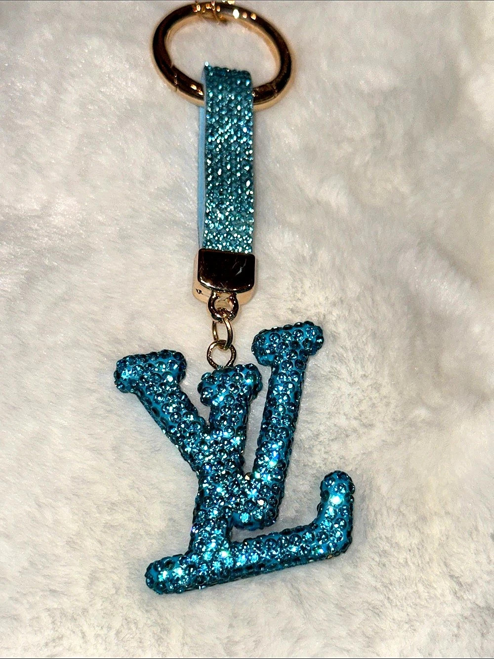 Blue Crystal LV Keychain
